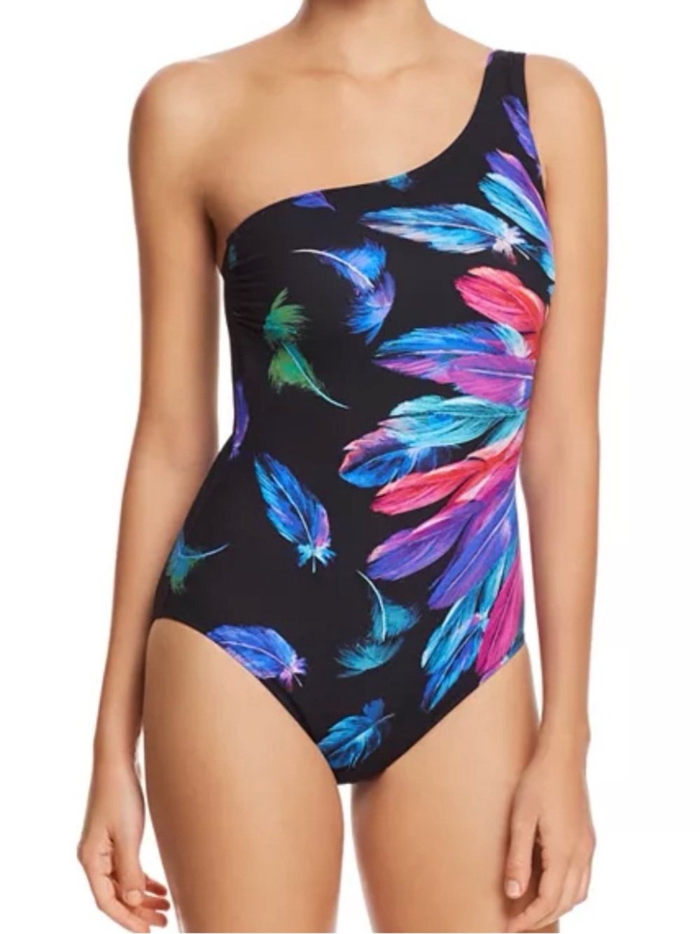 Gottex
One Shoulder One Piece Swimsuit, Multicolored Feather Print, 12. $130